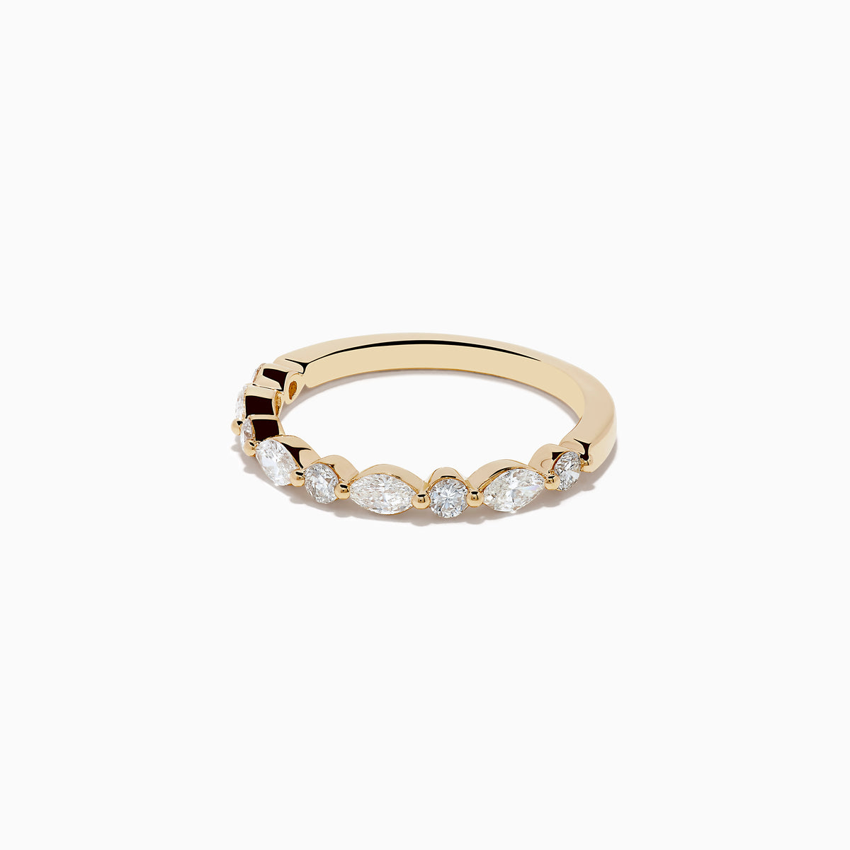 The Doro 14K Yellow Gold Diamond Ring by Effy features a series of oval and round diamonds set along the band, beautifully displayed against a plain white background.