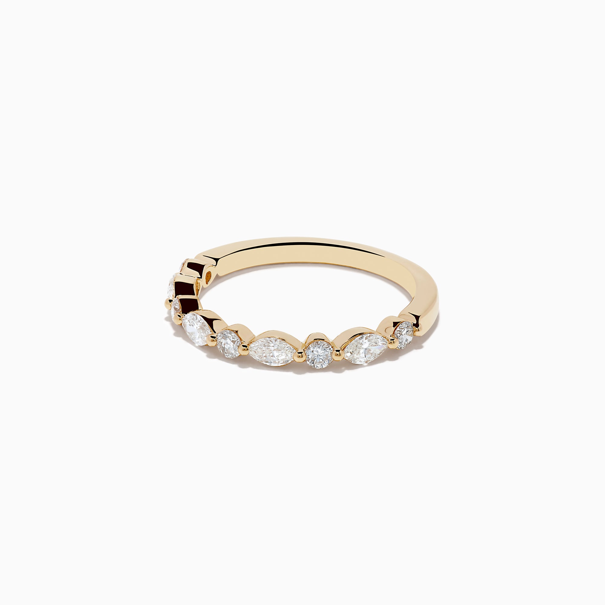 The Doro 14K Yellow Gold Diamond Ring by Effy features a series of oval and round diamonds set along the band, beautifully displayed against a plain white background.