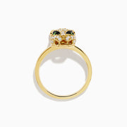The Signature 18K Yellow Gold Diamond and Tsavorite Panther Ring features a leopard head adorned with white diamonds and two green tsavorite eyes, shown against a plain white background.
