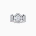 The Bouquet 14k White Gold Diamond Cluster Ring (1.40 TCW) by Effy features a central oval cluster flanked by two smaller round clusters, all set in white gold and shown against a plain white background.