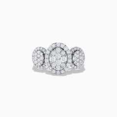 The Bouquet 14k White Gold Diamond Cluster Ring (1.40 TCW) by Effy features a central oval cluster flanked by two smaller round clusters, all set in white gold and shown against a plain white background.