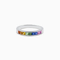 A Watercolors 14K White Gold Multi Sapphire Ring features square-cut rainbow sapphires set side by side around the band, shown on a white background.