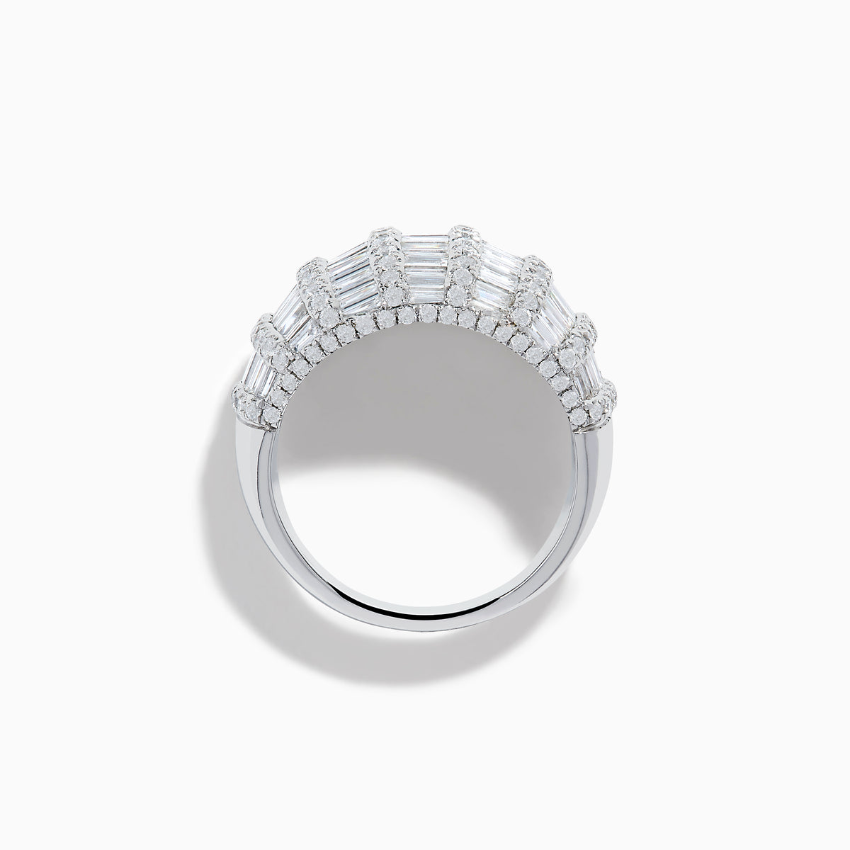 The Classique 14K White Gold Diamond Ring features rows of rectangular and round diamonds in a dome-shaped, grid-like pattern, displayed against a plain white background.