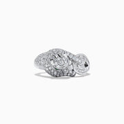 The Signature 14K White Gold Emerald and Diamond Panther Ring showcases a sculpted panther with emerald-green eyes, diamond accents, and intricate facial details, set against a plain white background.
