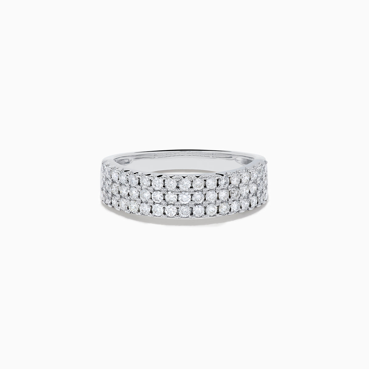 The Pave Classica 14K White Gold Diamond Band Ring features three rows of small round white diamonds set closely together on the top half of the band, shown against a plain white background.