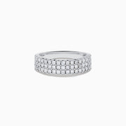 The Pave Classica 14K White Gold Diamond Band Ring features three rows of small round white diamonds set closely together on the top half of the band, shown against a plain white background.
