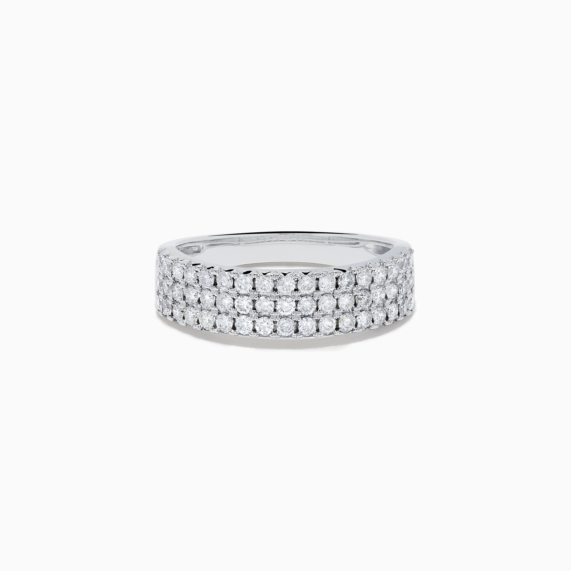 The Pave Classica 14K White Gold Diamond Band Ring features three rows of small round white diamonds set closely together on the top half of the band, shown against a plain white background.