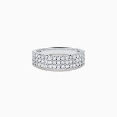 The Pave Classica 14K White Gold Diamond Band Ring features three rows of small round white diamonds set closely together on the top half of the band, shown against a plain white background.
