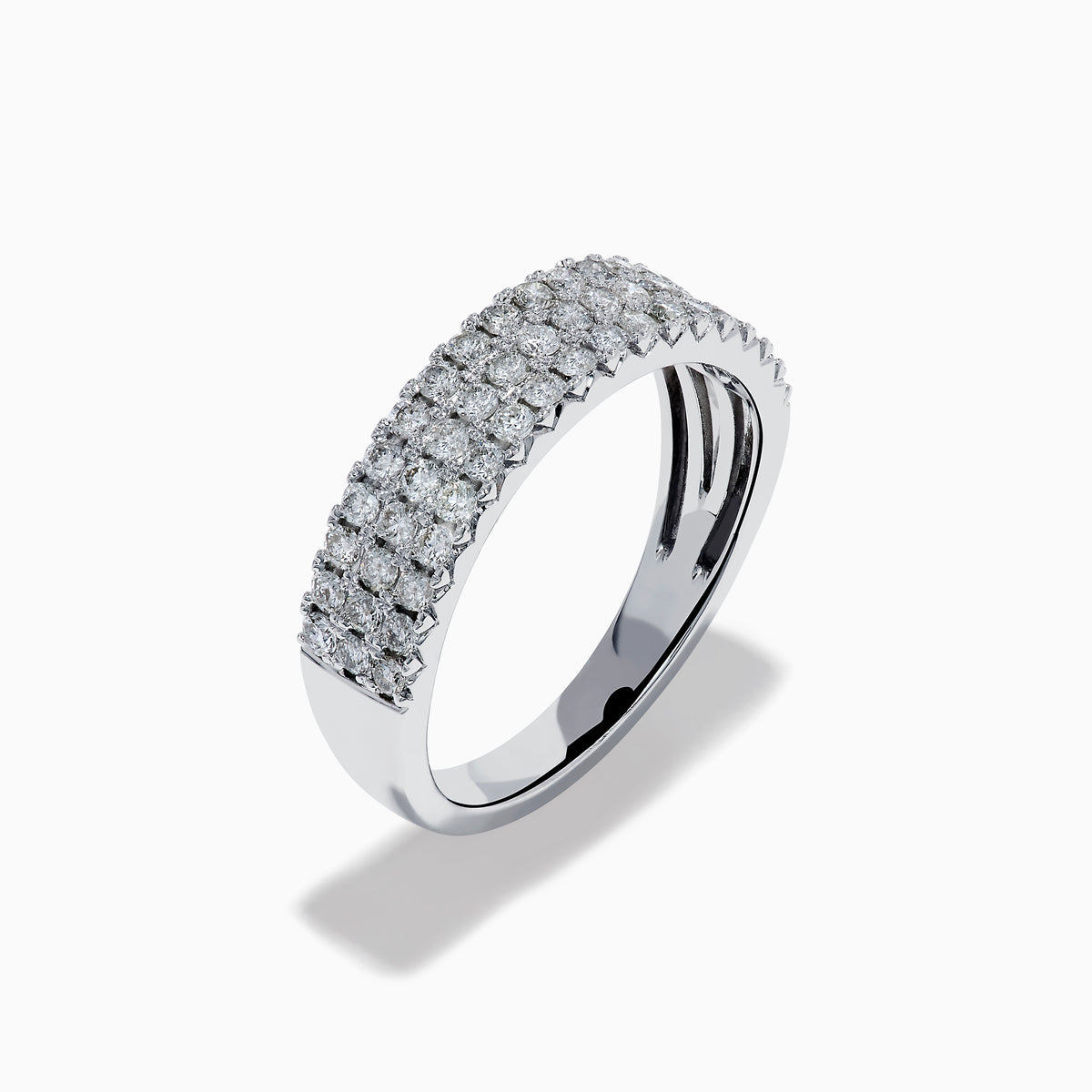The Pave Classica 14K White Gold Diamond Band Ring features three rows of small round white diamonds set closely together on the top half of the band, shown against a plain white background.