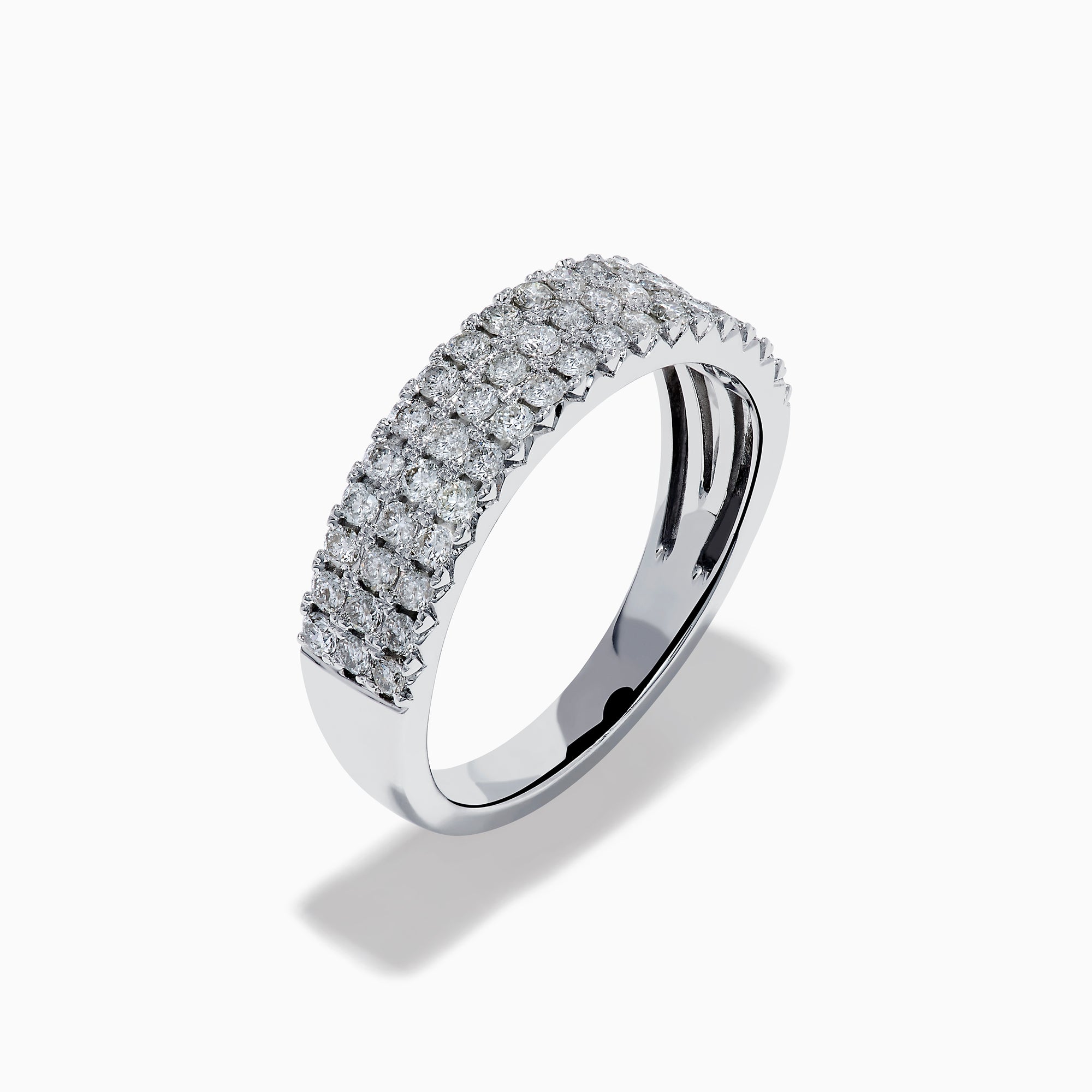 The Pave Classica 14K White Gold Diamond Band Ring features three rows of small round white diamonds set closely together on the top half of the band, shown against a plain white background.