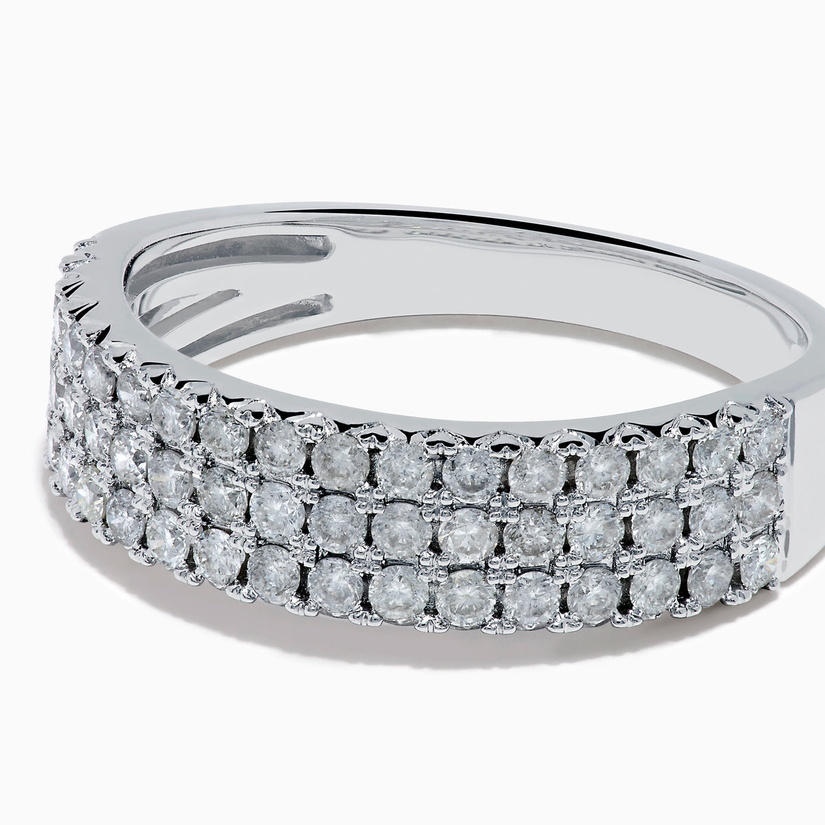 The Pave Classica 14K White Gold Diamond Band Ring features three rows of small round white diamonds set closely together on the top half of the band, shown against a plain white background.