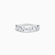 The Pave Classica 14K White Gold Multi Shape Diamond Band 0.80 TCW showcases a row of closely set mixed-shape white diamonds on a sleek white gold band, photographed against a plain white background.