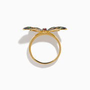 The Watercolors 14K Yellow Gold Multi Sapphire Butterfly Ring features blue, green, yellow, and pink sapphires in intricate wing patterns for a vibrant, eye-catching look.