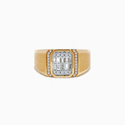 The Mens 14K Two Tone Gold Diamond Ring features a rectangular face with rows of baguette-cut and round diamonds, offering a bold, sophisticated look. Crafted in 14K two tone gold, this Effy ring is perfect for modern style.