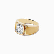 The Mens 14K Two Tone Gold Diamond Ring features a rectangular face with rows of baguette-cut and round diamonds, offering a bold, sophisticated look. Crafted in 14K two tone gold, this Effy ring is perfect for modern style.