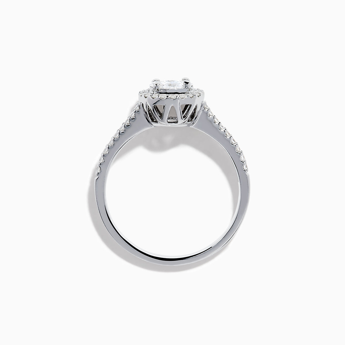 The Bouquet 14K White Gold Diamond Cluster Ring features an oval center diamond with a halo of smaller diamonds and a diamond-studded band, beautifully displayed against a plain white background.