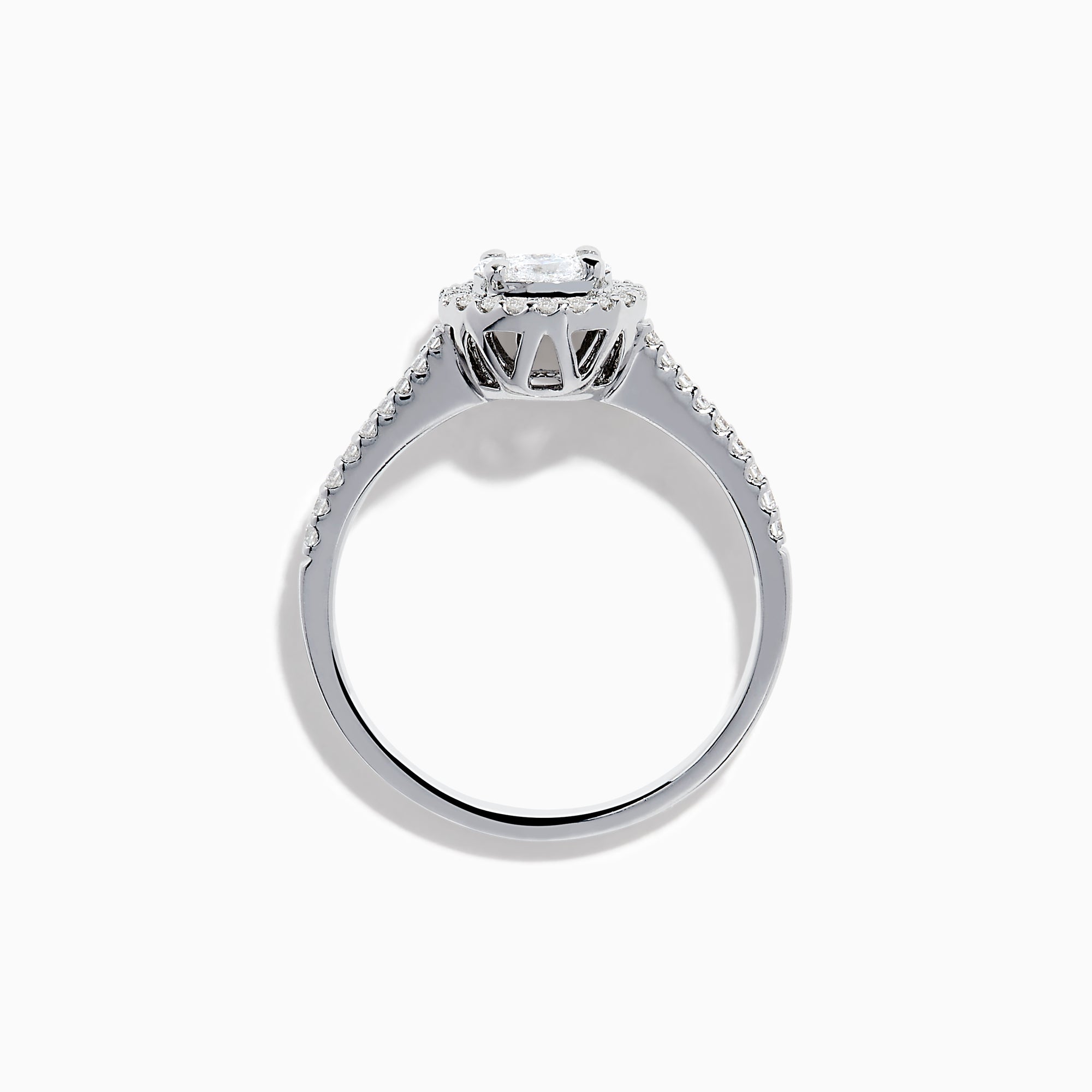 The Bouquet 14K White Gold Diamond Cluster Ring features an oval center diamond with a halo of smaller diamonds and a diamond-studded band, beautifully displayed against a plain white background.