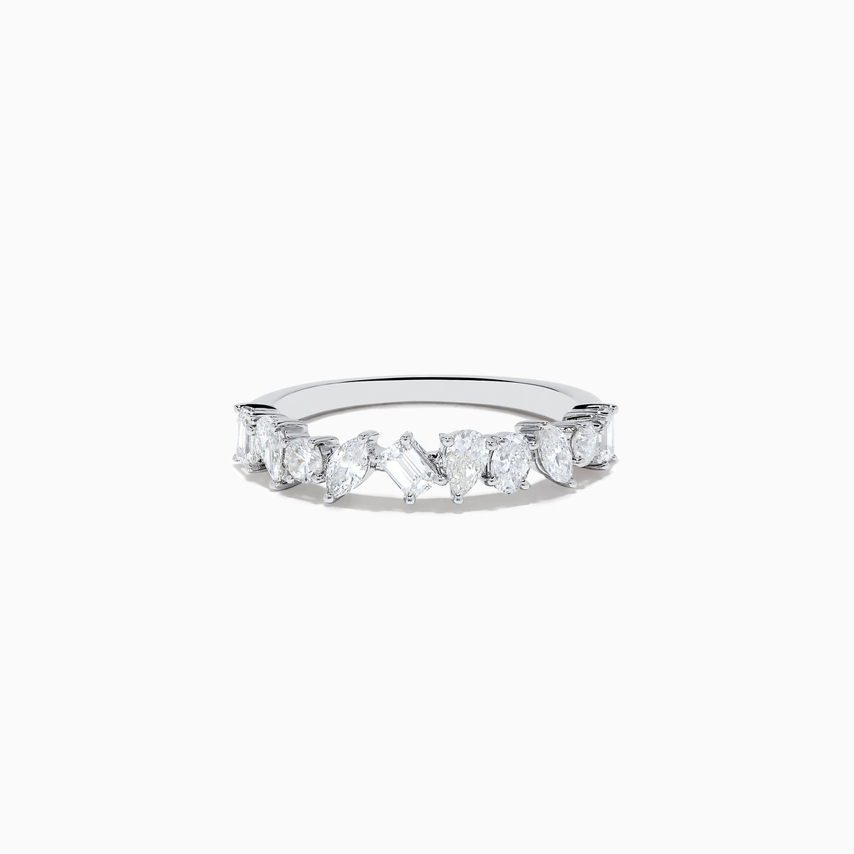 The 14K White Gold Mix Shape Diamond Ring features a row of mixed shape clear diamonds set along the band, shown on a plain white background.