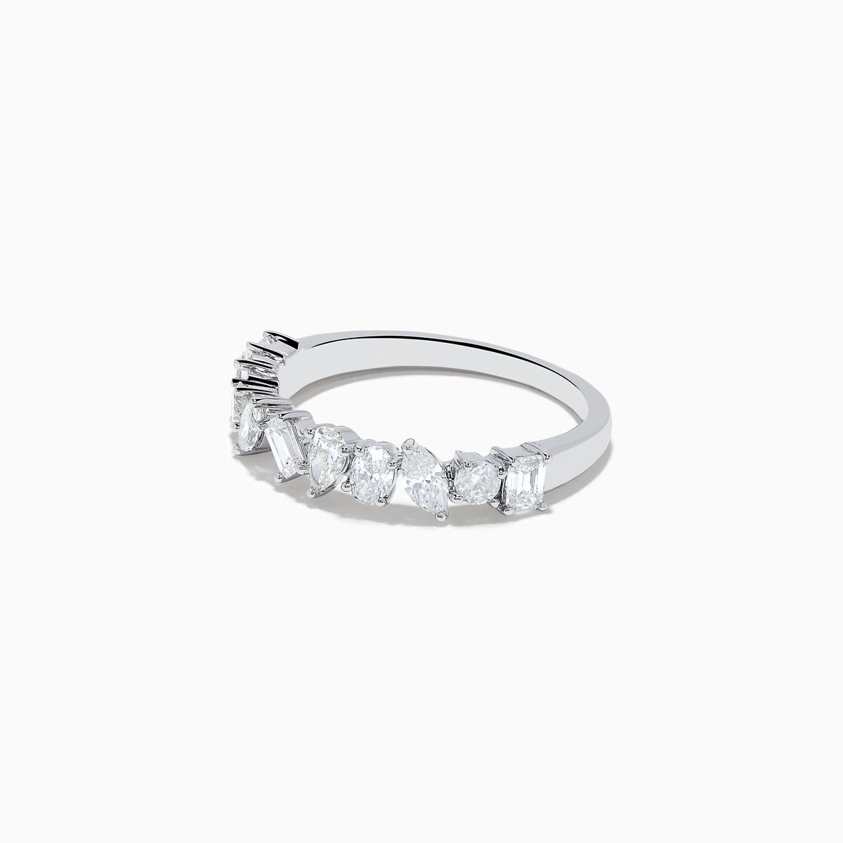 The 14K White Gold Mix Shape Diamond Ring features a row of mixed shape clear diamonds set along the band, shown on a plain white background.