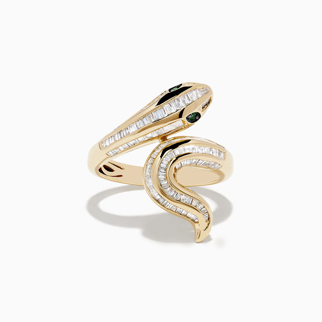 Effy Safari 14K Yellow Gold Emerald and Diamond Snake Ring