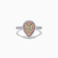 The Canare 18K Pear Shaped Yellow Diamond and Pink Diamond Halo Ring (1.52 TCW) features a pear-shaped yellow diamond, pink and white halo diamonds, set on a sparkling white gold or platinum band.