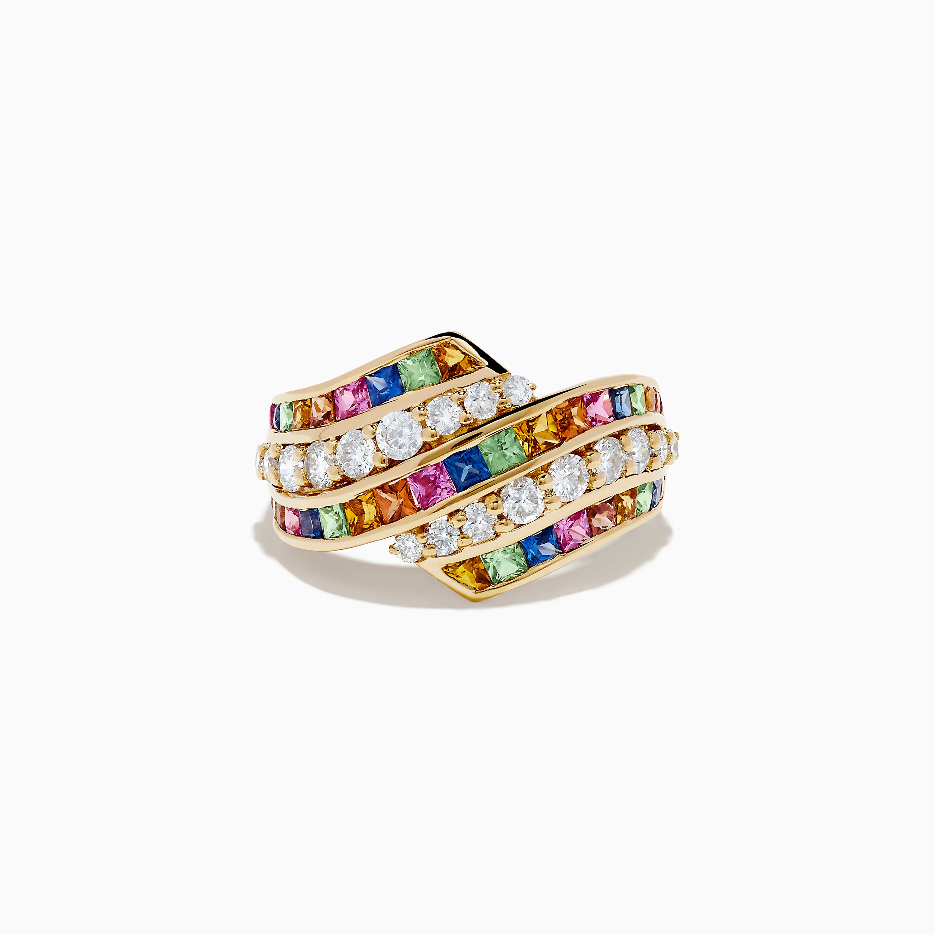 Effy Watercolors 14K Yellow Gold Multi Sapphire and Diamond Crossover Ring