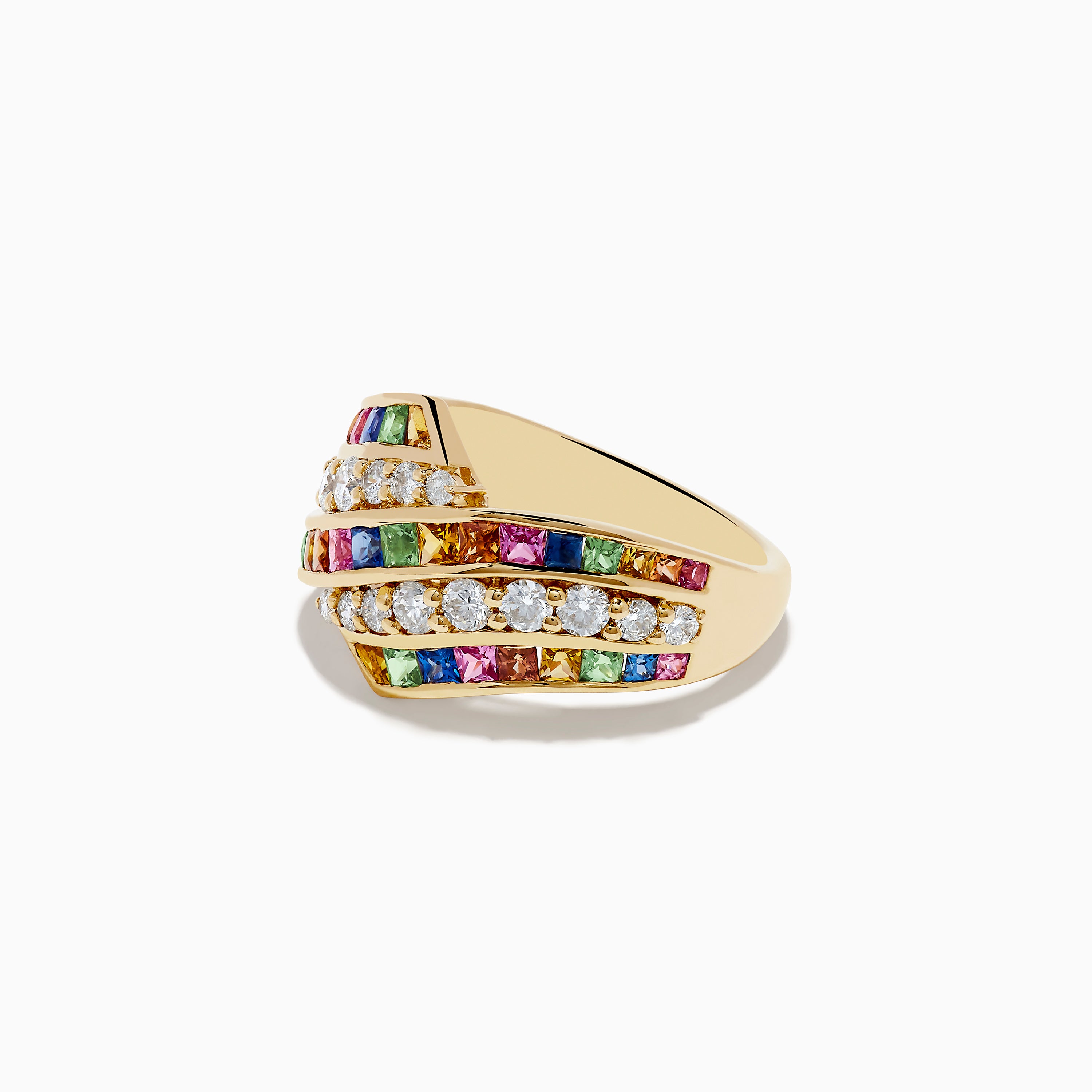 Effy Watercolors 14K Yellow Gold Multi Sapphire and Diamond Crossover Ring