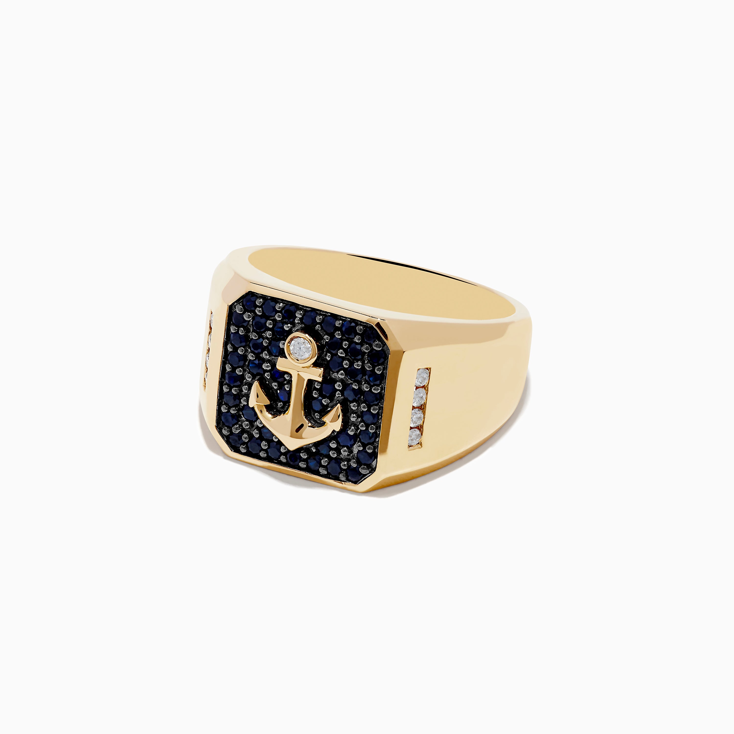 Men's 14K Yellow Gold Diamond and Black Sapphire Anchor Ring