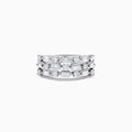 The Classique 14K White Gold Multi Shape 3 Row Diamond Band by Effy features alternating round and rectangular diamonds in an intricate, symmetrical design, crafted from 14K white gold and showcased against a white background.