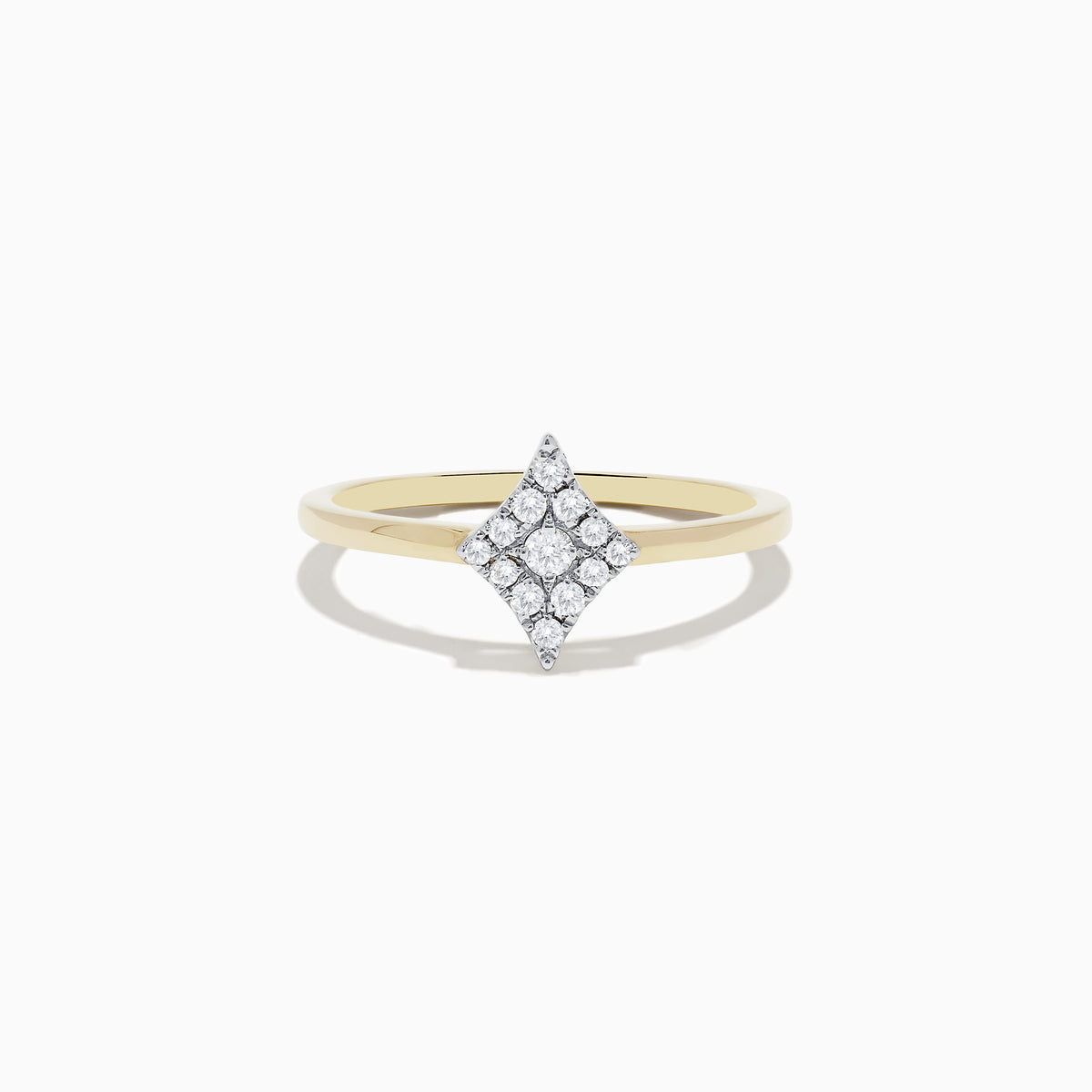 The Casino 14K Yellow Gold Diamond Diamonds Suit Ring showcases a diamond-shaped cluster of round diamonds set in white gold at the center, displayed on a plain white background.