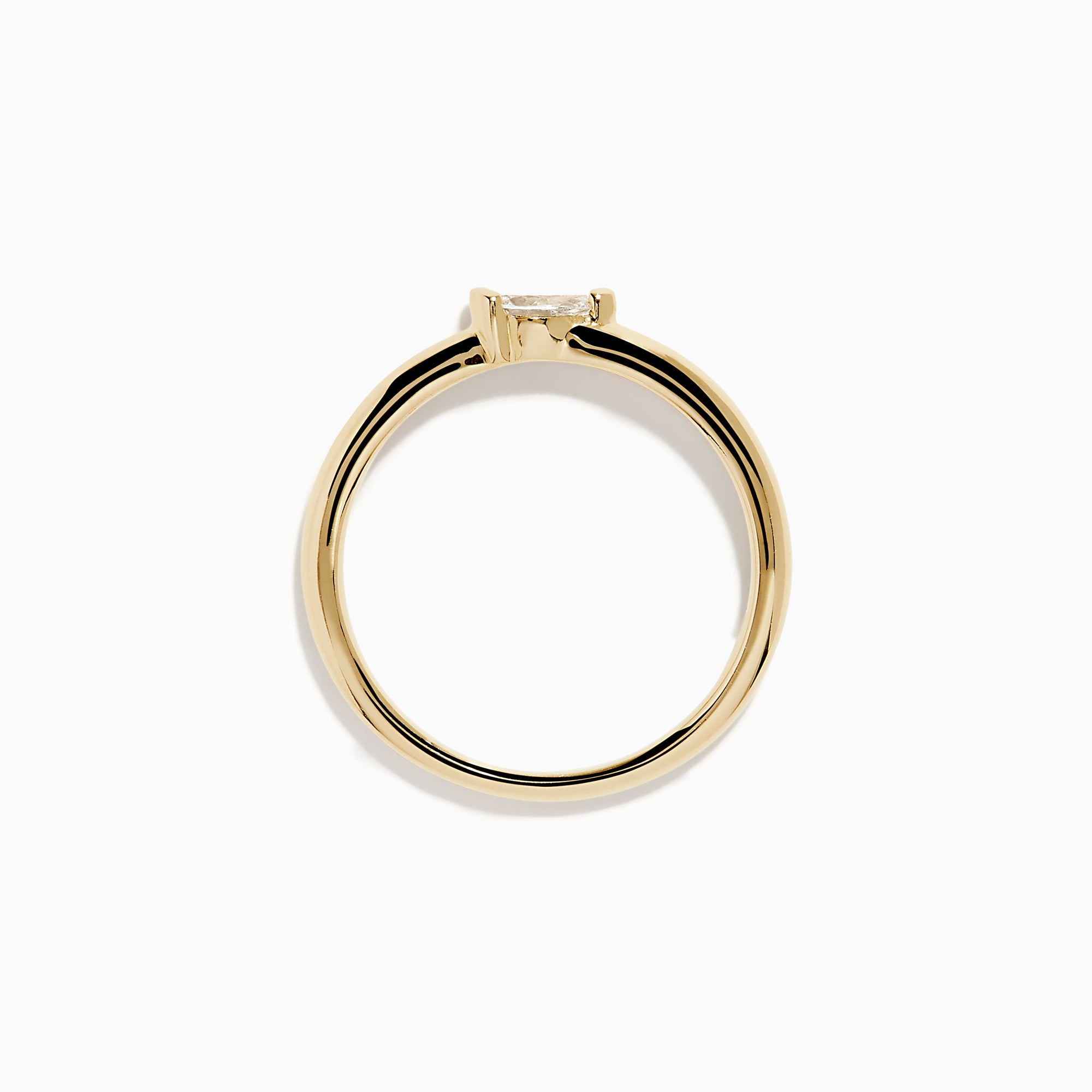 The D'Oro 14K Yellow Gold Diamond Ring showcases a single round-cut diamond solitaire in a minimalist prong setting, presented on a white background.
