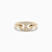 The Doro 14K Yellow Gold Diamond Anchor Chain Ring 0.39 TCW is showcased against a white background, featuring an anchor chain design adorned with small round diamonds.