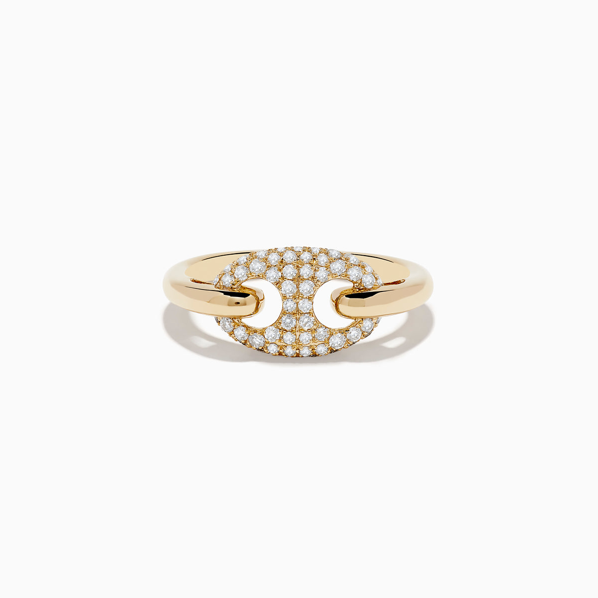 The Doro 14K Yellow Gold Diamond Anchor Chain Ring 0.39 TCW is showcased against a white background, featuring an anchor chain design adorned with small round diamonds.