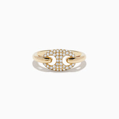 The Doro 14K Yellow Gold Diamond Anchor Chain Ring 0.39 TCW is showcased against a white background, featuring an anchor chain design adorned with small round diamonds.