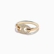 The Doro 14K Yellow Gold Diamond Anchor Chain Ring 0.39 TCW is showcased against a white background, featuring an anchor chain design adorned with small round diamonds.