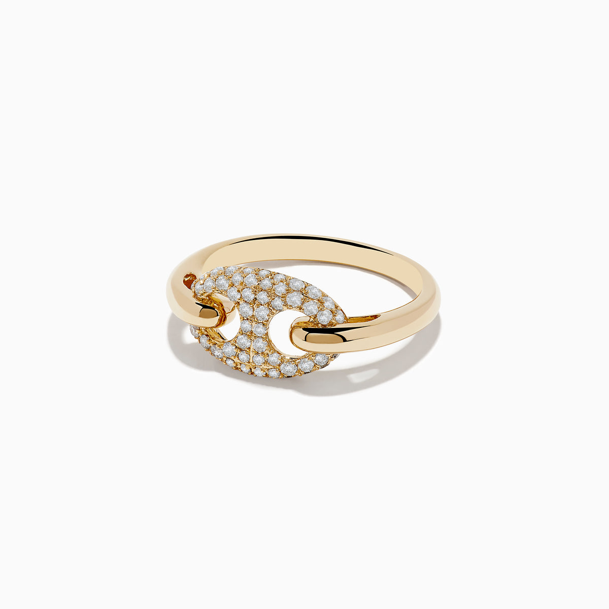 The Doro 14K Yellow Gold Diamond Anchor Chain Ring 0.39 TCW is showcased against a white background, featuring an anchor chain design adorned with small round diamonds.