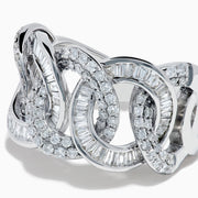 The 14K White Gold Diamond Interlocking Link Ring features a unique link chain design, set with sparkling diamonds, shown against a plain white background.