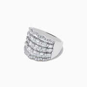 The Classique 14k White Gold Diamond Statement Ring 1.82 TCW features multiple rows of baguette and round diamonds set in a layered, scalloped design for a bold and elegant look.