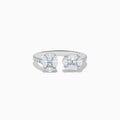 The Pave Classica 14K White Gold Open Shank Diamond Ring features oval and round-cut white diamonds in clustered settings, with a band accented by shimmering side diamonds for added elegance.