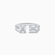 The Pave Classica 14K White Gold Open Shank Diamond Ring features oval and round-cut white diamonds in clustered settings, with a band accented by shimmering side diamonds for added elegance.