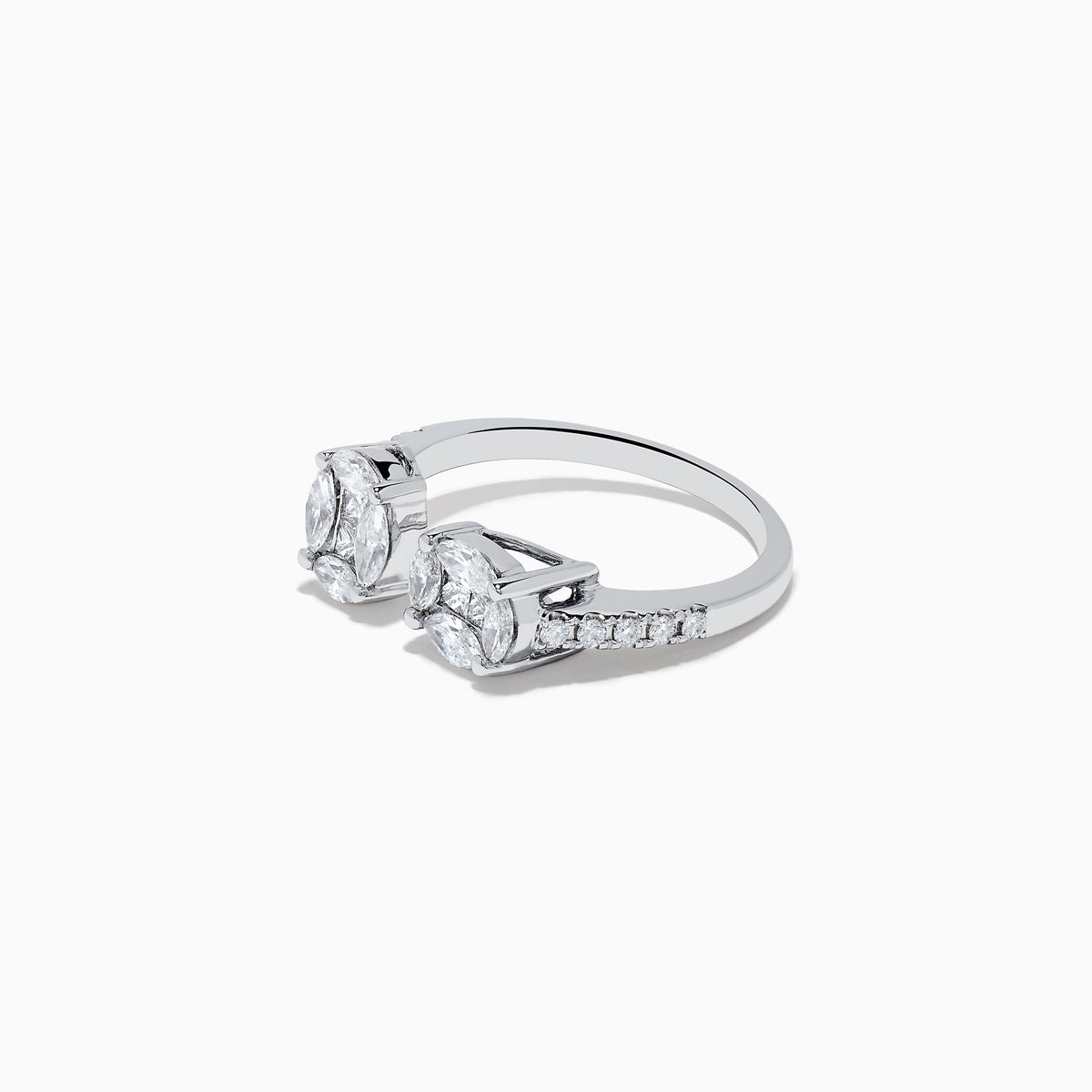 The Pave Classica 14K White Gold Open Shank Diamond Ring features oval and round-cut white diamonds in clustered settings, with a band accented by shimmering side diamonds for added elegance.