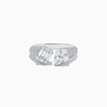 The Pave Classica 14k White Gold Open Shank Diamond Ring features an emerald-cut and a pear-shaped diamond at each open end, with round diamonds encrusted along the band. Total carat weight: 1.49.