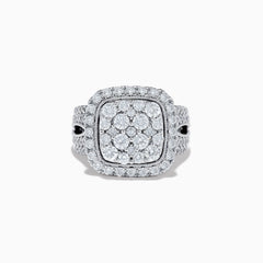 The Bouquet 14K White Gold Square Shaped Diamond Cluster Statement Ring dazzles with a central diamond cluster, double halo, and band-set diamonds, totaling 1.96 TCW for a bold, elegant look.