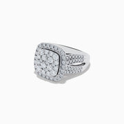The Bouquet 14K White Gold Square Shaped Diamond Cluster Statement Ring dazzles with a central diamond cluster, double halo, and band-set diamonds, totaling 1.96 TCW for a bold, elegant look.