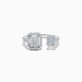 The Classique 14K White Gold Diamond Ring (0.59 TCW) features two emerald-cut diamonds and smaller round diamonds on an open band, displayed against a white background.