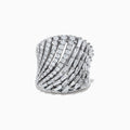 The Pave Classica 14K White Gold Diamond Art Deco Statement Ring (2.36 TCW) features diagonal rows of round and baguette-cut diamonds in elegant, wave-like patterns on a sleek white gold band.