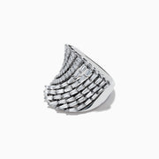 The Pave Classica 14K White Gold Diamond Art Deco Statement Ring (2.36 TCW) features diagonal rows of round and baguette-cut diamonds in elegant, wave-like patterns on a sleek white gold band.