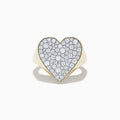 The DOro 14k Yellow Gold Pave Heart Diamond Statement Ring features a large, heart-shaped top encrusted with sparkling white diamonds, shown against a white background.
