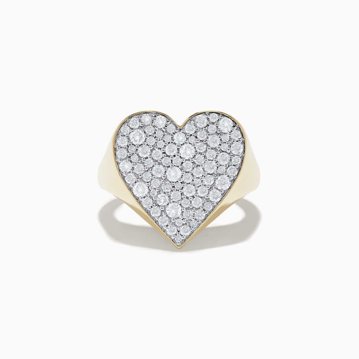 The DOro 14k Yellow Gold Pave Heart Diamond Statement Ring features a large, heart-shaped top encrusted with sparkling white diamonds, shown against a white background.