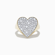 The DOro 14k Yellow Gold Pave Heart Diamond Statement Ring features a large, heart-shaped top encrusted with sparkling white diamonds, shown against a white background.